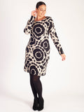 Chic Black & Beige Abstract Circle Print Dress