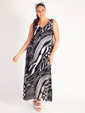 Black/White Abstract Print Sleeveless Maxi Dress