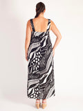 Black/White Abstract Print Sleeveless Maxi Dress