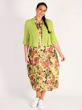 Lime Floral Barrel Linen Dress