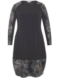 Black Flock Print Jersey Trim Dress