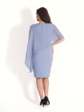 Blue Mist Dress With Asymmetric Chiffon Cape