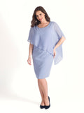 Blue Mist Dress With Asymmetric Chiffon Cape