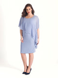 Blue Mist Dress With Asymmetric Chiffon Cape