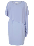 Blue Mist Dress With Asymmetric Chiffon Cape