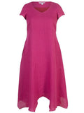 Raspberry Linen Dress with Assymetric hem