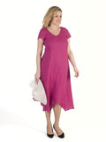 Raspberry Linen Dress with Assymetric hem