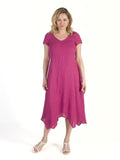 Raspberry Linen Dress with Assymetric hem