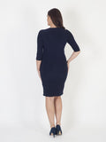 Navy Notch Neck Drape Jersey Dress