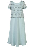 Aqua Scallop Lace Bodice Linen Dress