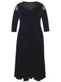 Black Mesh Shoulder Flared Velvet Dress