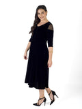 Black Mesh Shoulder Flared Velvet Dress
