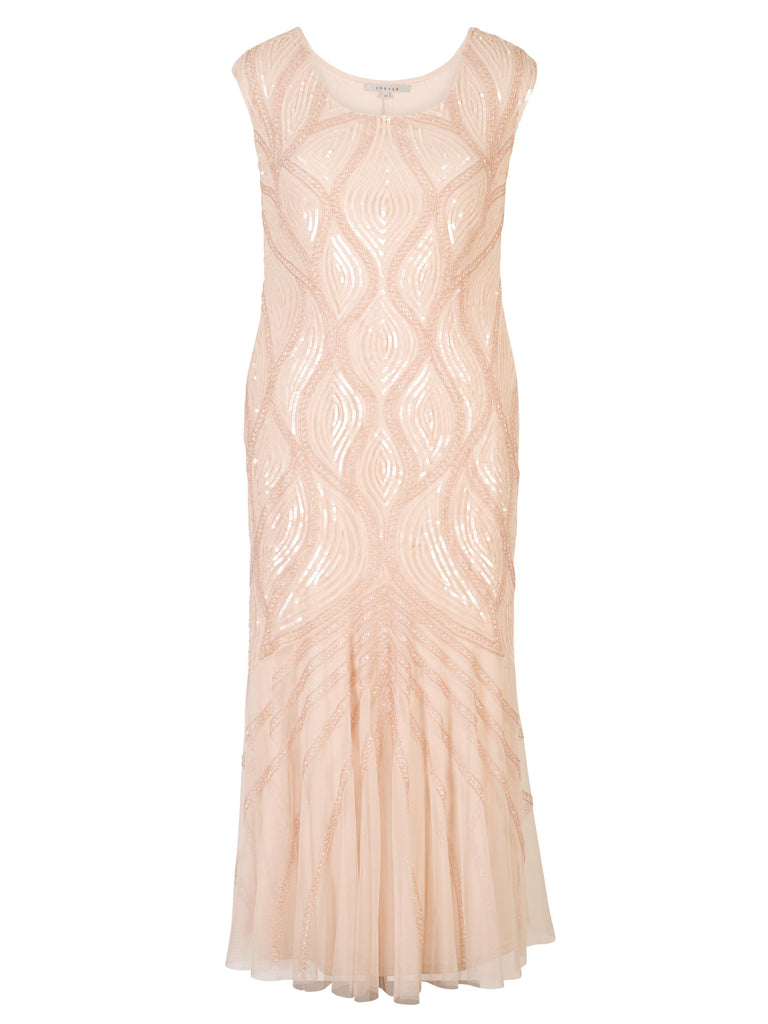 Blush Beaded Mesh Dress | Chesca