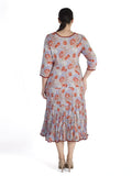 Coral Contrast Trim Tiered Floral Print Crushed Cotton Dress