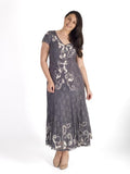 Steel/Ivory Ombre Cornelli Emb Lace Dress