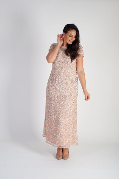 Blush Allover Sequin Short Sleeve Dress