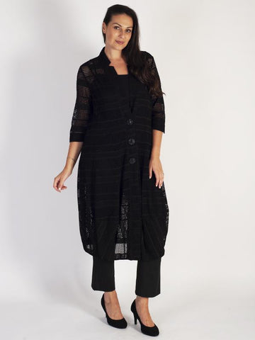 Black Lace Panelled Coat with Notch Neck Detail