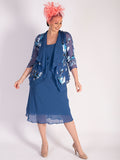Bluebird Floral Print Silk Devoree Contrast Layered Shrug