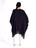 Navy Knitted Wrap with Fringed Edging