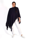 Navy Knitted Wrap with Fringed Edging