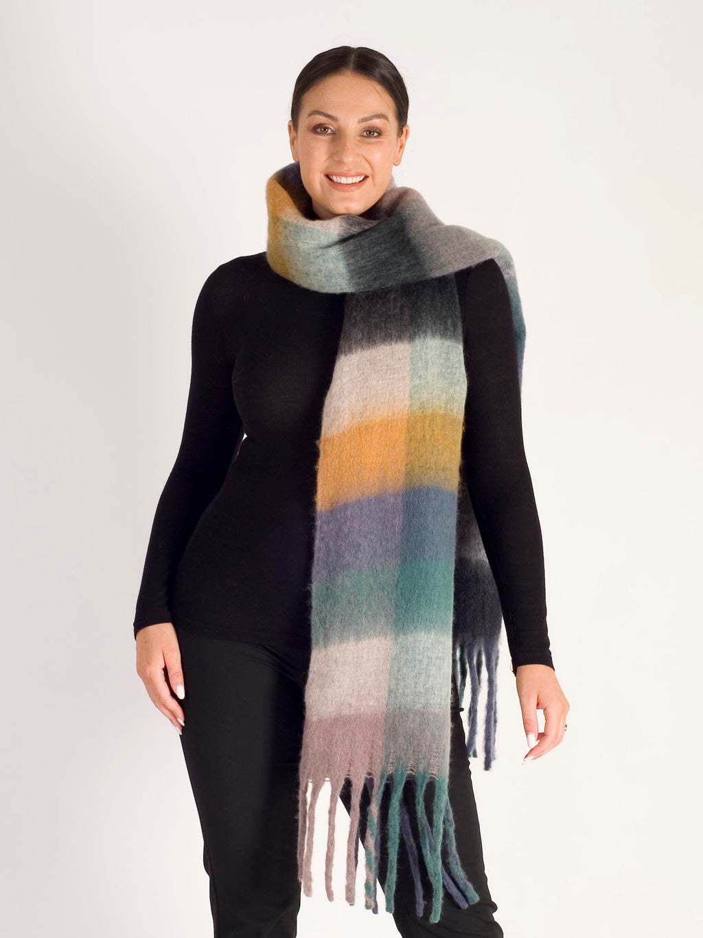 Navy Multi Check Scarf