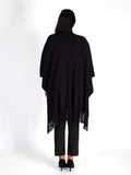 Black Knitted Wrap with Fringed Edging