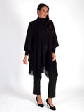 Black Knitted Wrap with Fringed Edging