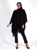 Black Knitted Wrap with Fringed Edging