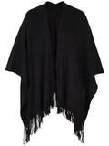 Black Knitted Wrap with Fringed Edging