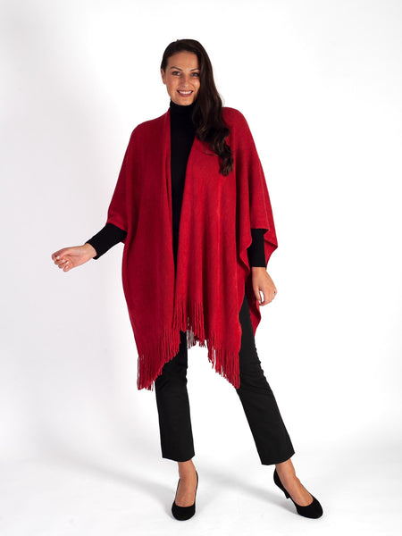 Red Knitted Wrap with Fringed Edging