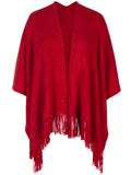 Red Knitted Wrap with Fringed Edging