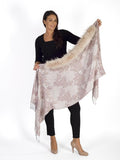 Blush Jacquard Design Scarf With Fur Edge