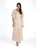 Blush Zig-Zag Bead Trim Shawl With Motif