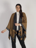 Mocha/Grey Reversible Wrap With Pearl Border