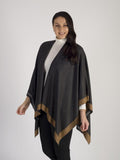 Mocha/Grey Reversible Wrap With Pearl Border