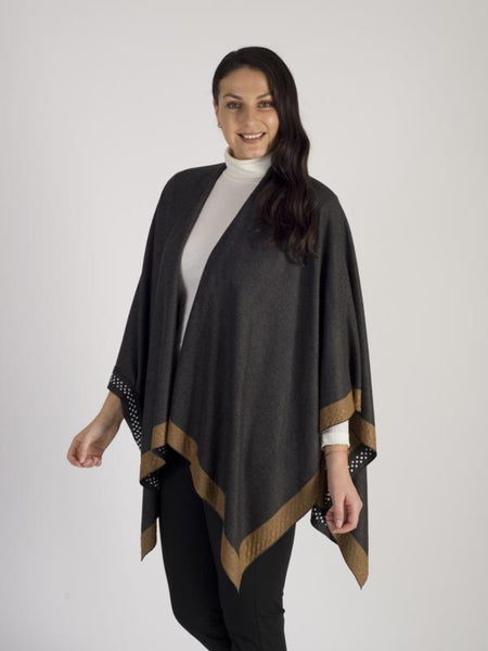 Mocha/Grey Reversible Wrap With Pearl Border