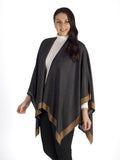 Mocha/Grey Reversible Wrap With Pearl Border