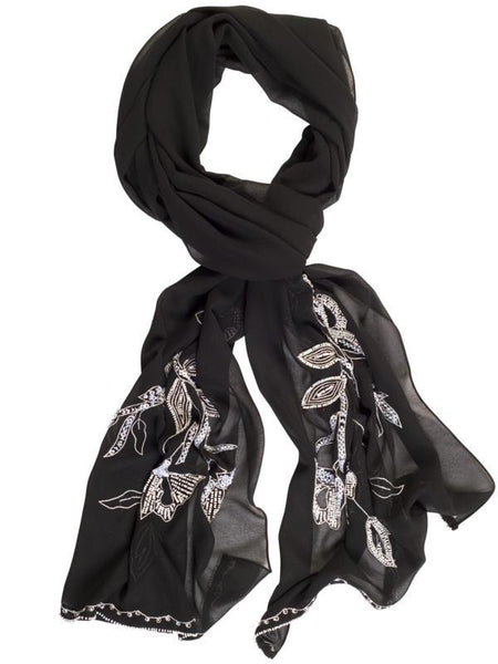 Blk/Ivory Lily Bead/Emb Chiffon Stole