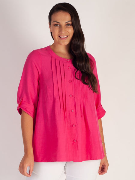 Pink Pintuck Linen Mix Shirt/Blouse