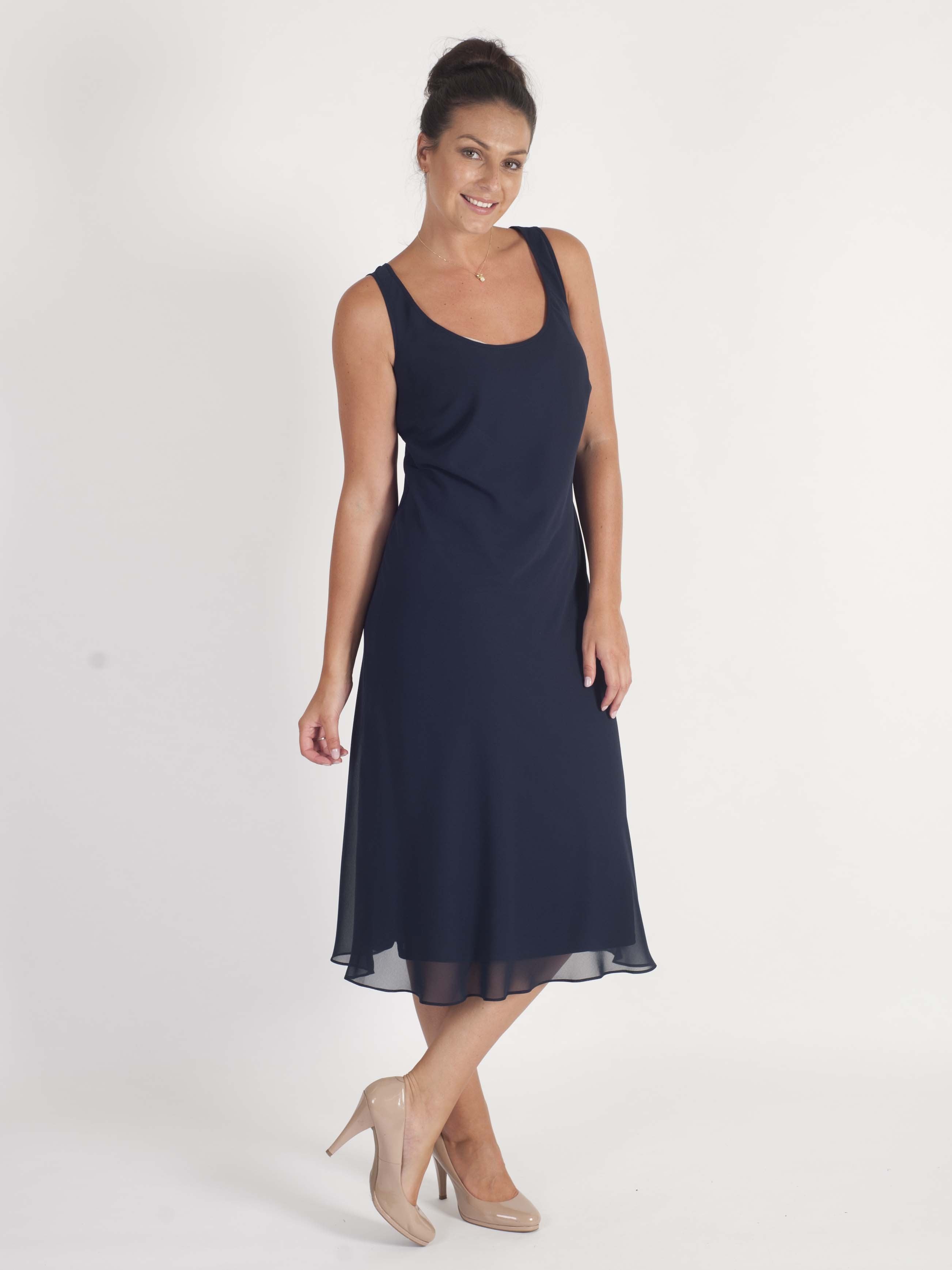 Dark Navy Bias Cut Chiffon Dress