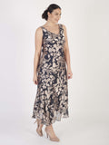 Rose Gold/Pewter Leaf Silk Devoree Godet Trim Dress