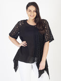 Black Holey Mesh & Linen Top