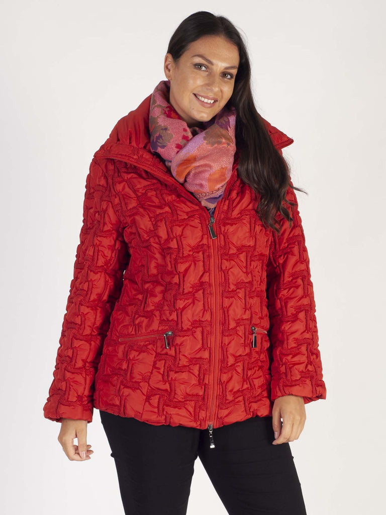 Burnt Orange Bonfire Embroidered Quilt Coat | Chesca