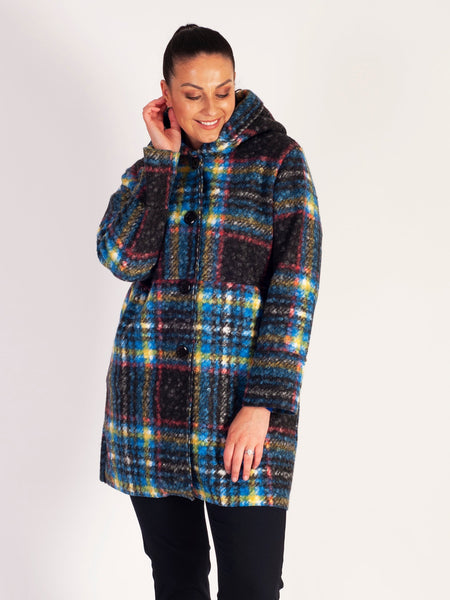 Blue/Multi Check Coat with Hood