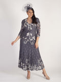 Steel/Ivory Ombre Cornelli Emb Lace Dress