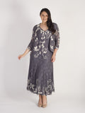 Steel/Ivory Ombre Cornelli Emb Lace Dress