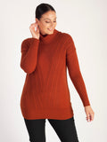 Caramel Cable Detail Turtleneck  Jumper With Cashmere