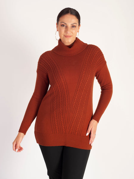 Caramel Cable Detail Turtleneck  Jumper With Cashmere