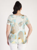 Pale Blue/Mustard Abstract Bubble Print Short Sleeve V-Neck Cotton Top