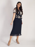Navy Chiffon Dress with Embroidered Sequin Mesh Overtop